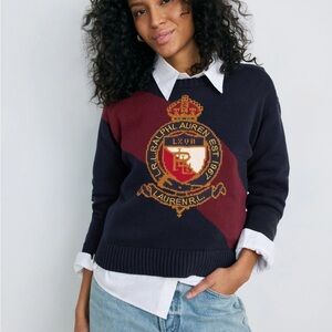 Lauren Ralph Lauren Women's Navy and Burgundy Crest Sweater
